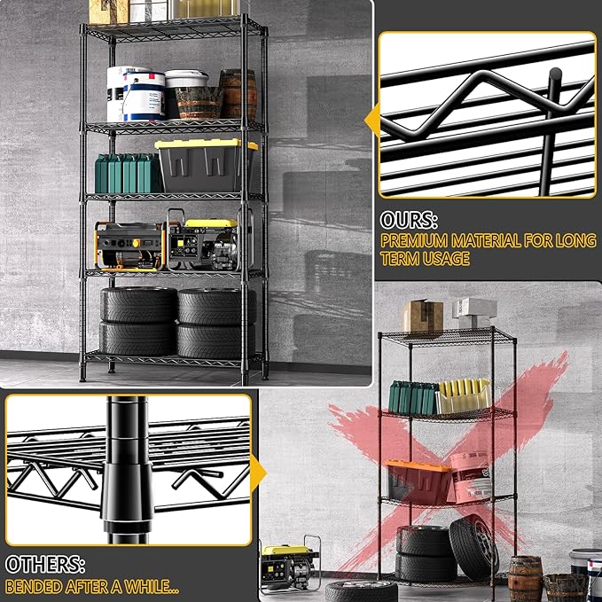 M MZG 1250 lbs 5 Tier Shelf Metal Storage Shelves Shelving Wire Rack Heavy Duty - Image 6
