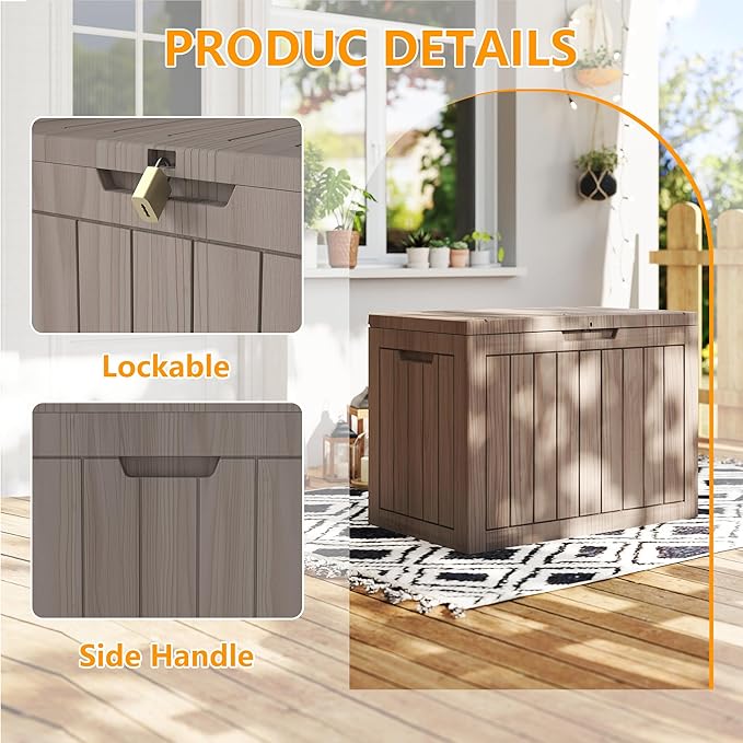 Yardgrace 35 Gallon Small Waterproof Outdoor Storage Box, Resin Deck Box - Image 3
