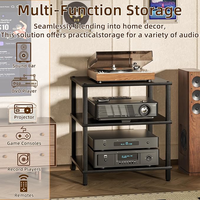 LELELINKY 3-Tier AV Media Player Stand Set of 2, Wooden TV Stand, Game Console - Image 5