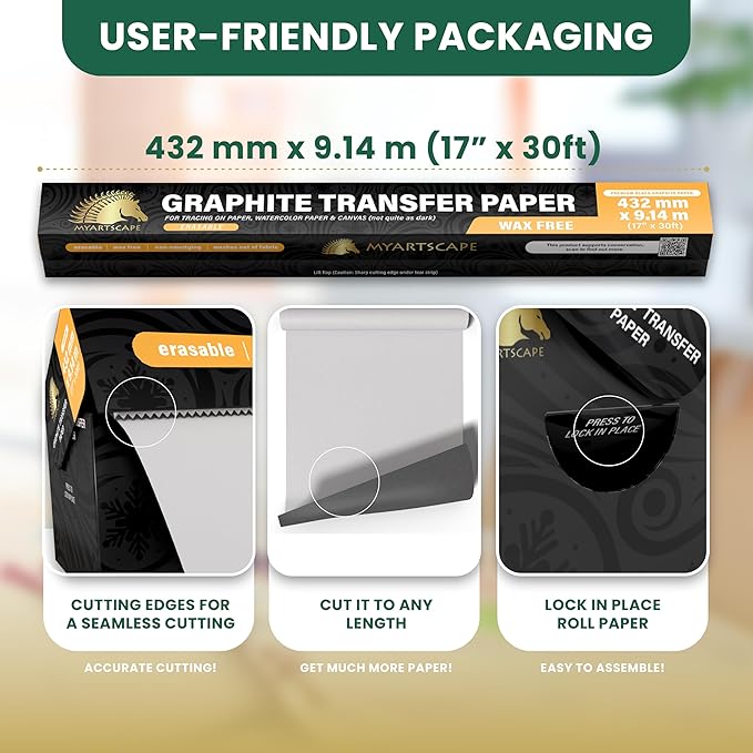 MyArtscape Graphite Transfer Paper Roll, Graphite Paper, Precise Carbon Paper - Image 2