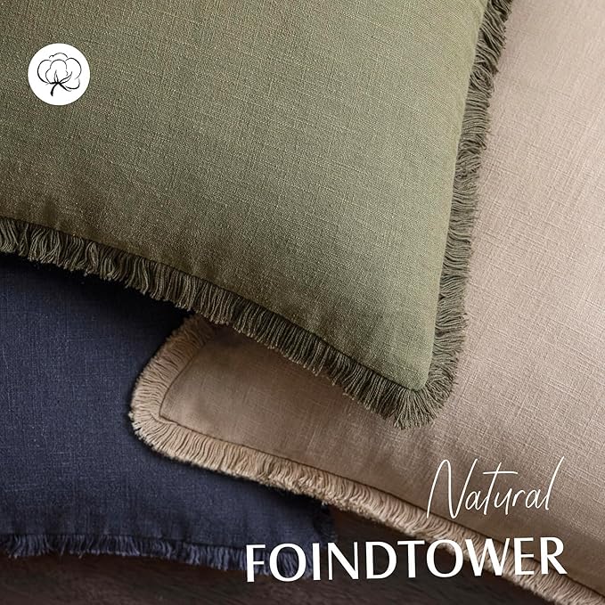 Foindtower Set of 2 Decorative Linen Fringe Throw Pillow Covers Boho Farmhouse - Image 4