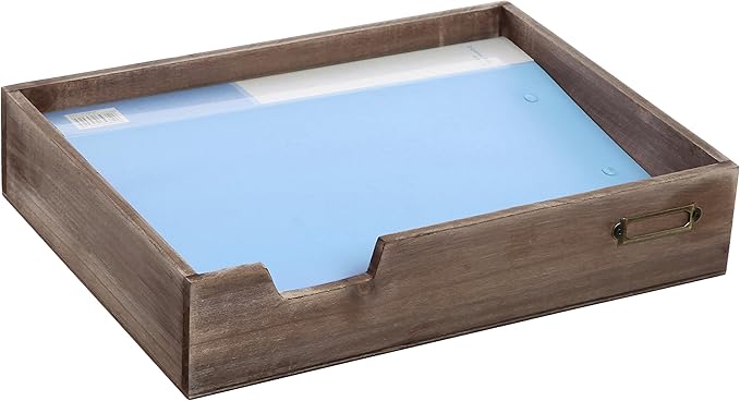 MyGift® Distressed Brown Vintage Wood Paper Tray, Office Desktop Document - Image 3