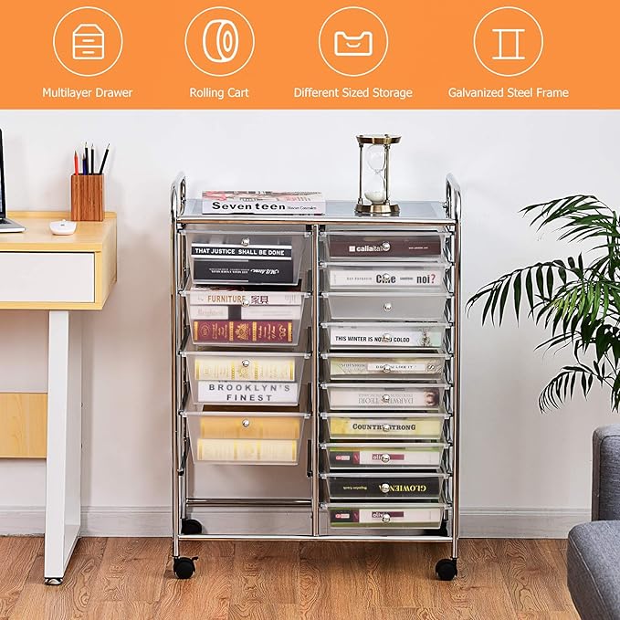 HAPPYGRILL 15-Drawer Rolling Cart, Storage Carts - Image 6