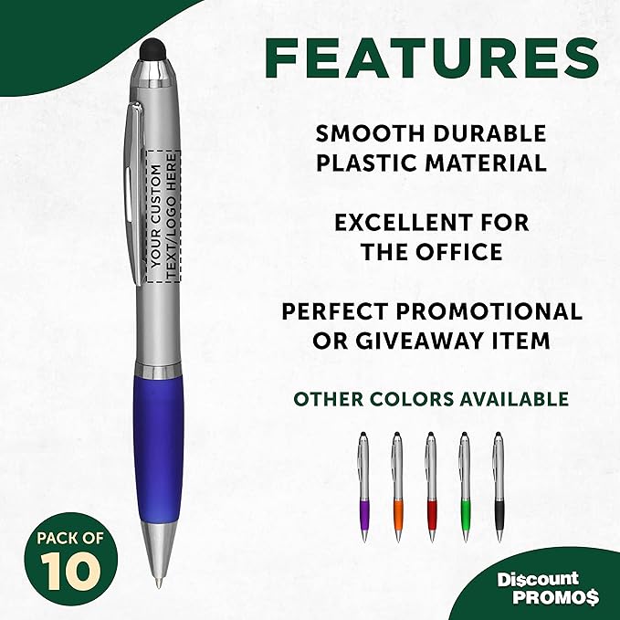 DISCOUNT PROMOS Custom Stylus Ballpoint Pens Set of 10, Personalized Bulk Pack - Image 2