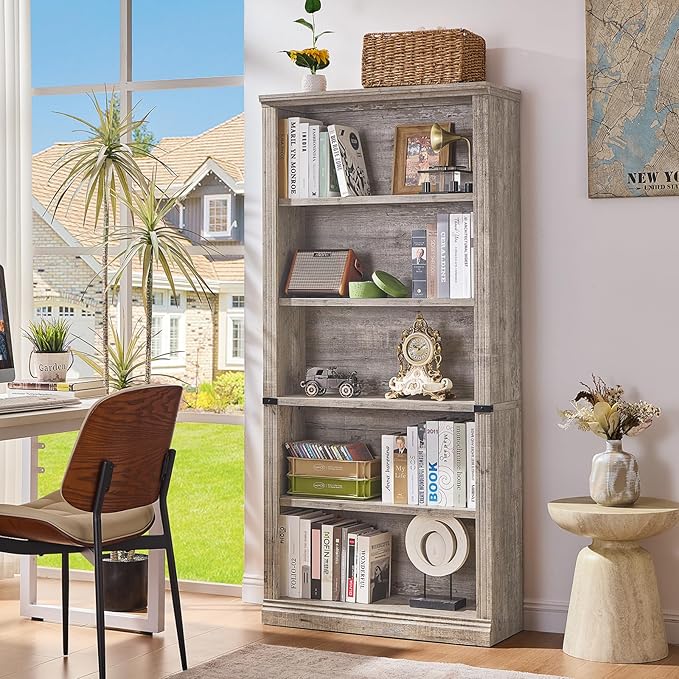 RWYHG 70" Grey Tall Bookshelf Set of 3, 5-Tier Thick Wooden Book Shelf - Image 2