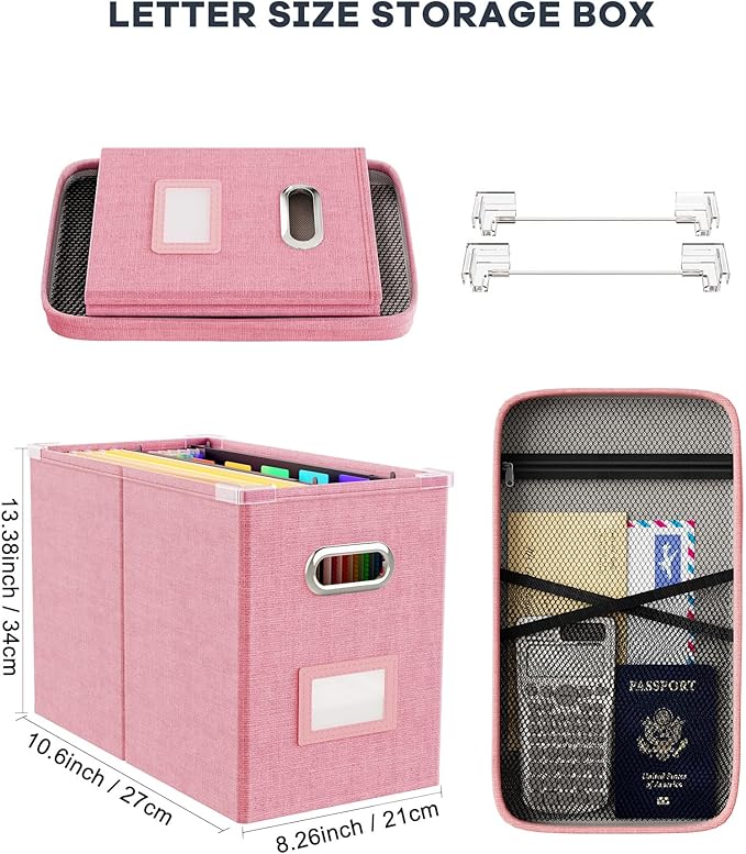 Oterri File Organizer With Lid, Hanging Filing Box With Mesh Pocket, Document - Image 2