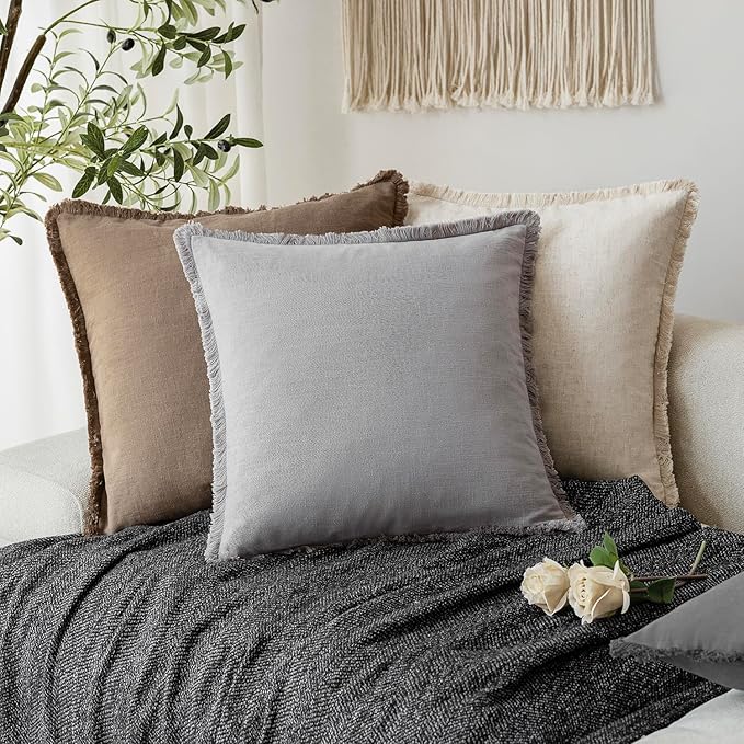 Foindtower Set of 2 Decorative Linen Fringe Throw Pillow Covers Cozy Farmhouse - Image 7