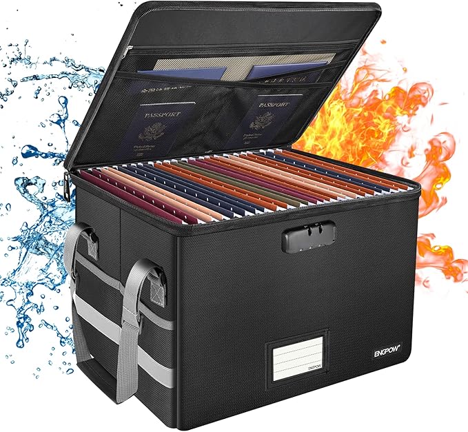ENGPOW File Box with Lock, Fireproof Document Box with Pockets, Collapsible - Image 8