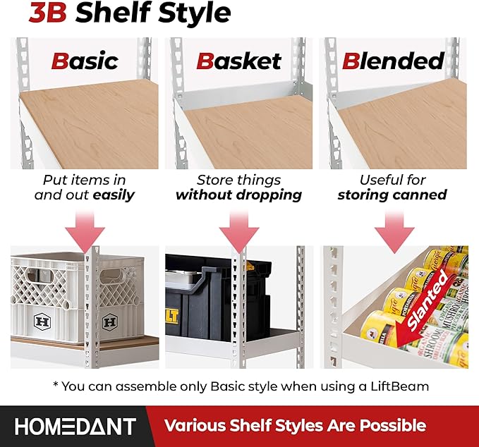 HOMEDANT 47.7" W 5 Tier Heavy Duty Garage Shelving Adjustable Metal Rack - Image 4