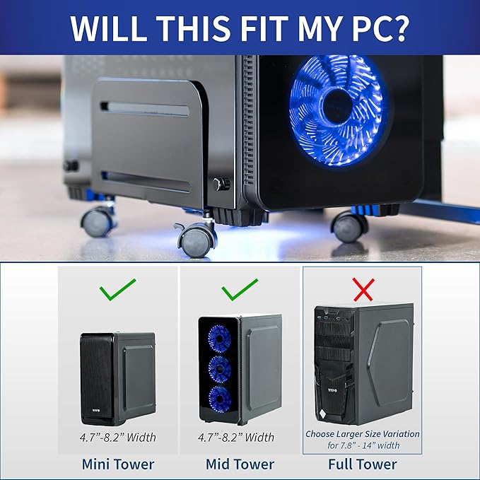VIVO Computer Mid-Tower Case, CPU Steel Rolling Stand, Adjustable Mobile Cart - Image 2