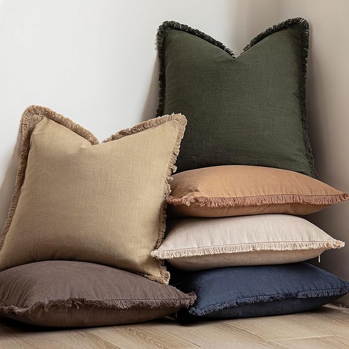 Foindtower Set of 2 Decorative Linen Fringe Throw Pillow Covers Farmhouse - Image 6