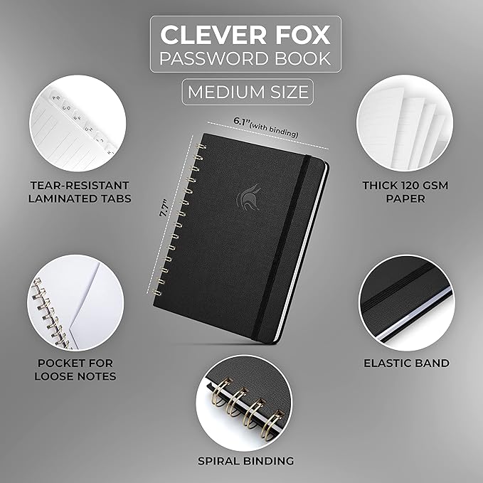 Clever Fox Password Book Spiral – Internet Address & Password Organizer - Image 2