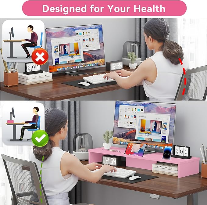 Qupui TV Riser Stand with LED Lights, 42.5in Super Large Monitor Stand with - Image 5
