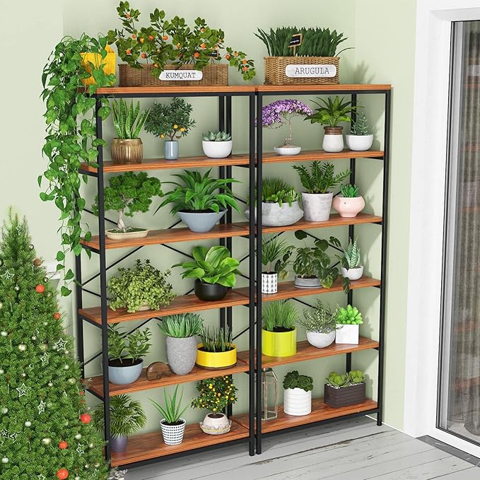 Himimi 6-Tier Bookshelf Set of 2, Tall Bookcase Industrial Wood Storage Rack - Image 5