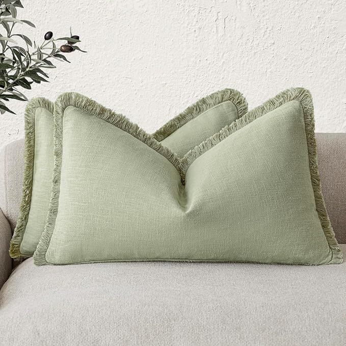 Foindtower Set of 2 Decorative Linen Fringe Throw Pillow Covers Farmhouse by Foindtower