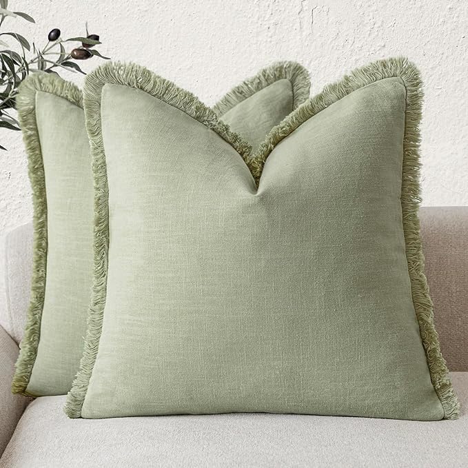 Foindtower Set of 2 Decorative Linen Fringe Throw Pillow Covers Boho Farmhouse by Foindtower