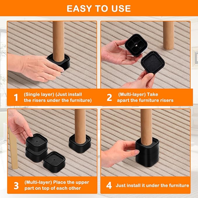 shouwuhho 24 Pack Furniture Risers Adjustable Bed Risers Heavy Duty Lifts - Image 7