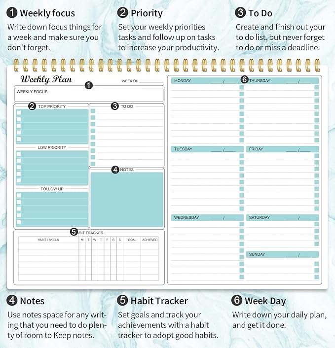 Weekly Planner Notepad Undated Weekly Goals Schedule Planner To Do List - Image 3