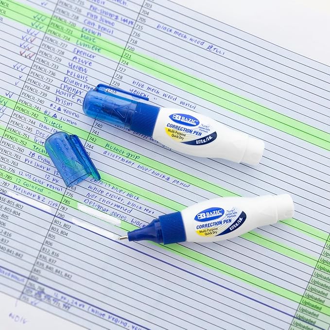 BAZIC Products Correction Pen – Corrections Fluid, Precise Metal Tip White Out - Image 5