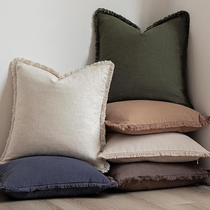 Foindtower Set of 2 Decorative Linen Fringe Throw Pillow Covers Boho Farmhouse - Image 6