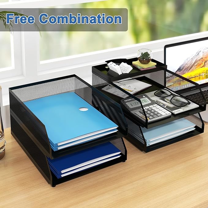 Natwind 4-Tier Desk Organizer, Stackable Paper Tray, Desk Accessories, Metal - Image 4