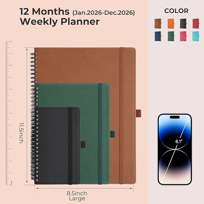 IN-LUXPRO Planner 2026 Daily Weekly and Monthly, 11.5"x8.5", 12 Months Spiral - Image 2
