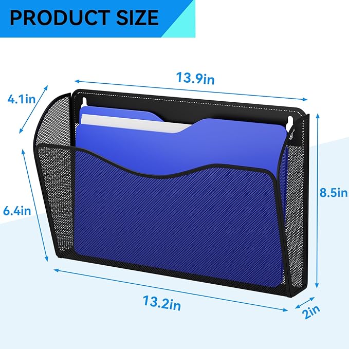 GDINDINFAN Single Pocket Wall File Holder, Mesh Hanging File Folder Paper - Image 3
