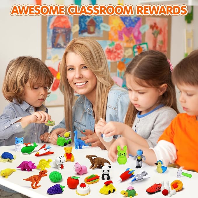 40 Pcs Animal Erasers Desk Pet for Kids 3D Puzzle Pencil Eraser Treasure Box - Image 2