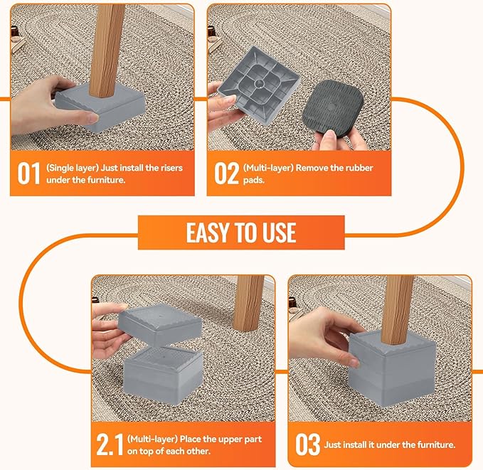 Furniture Risers, 4 Pack Bed Risers - Image 7