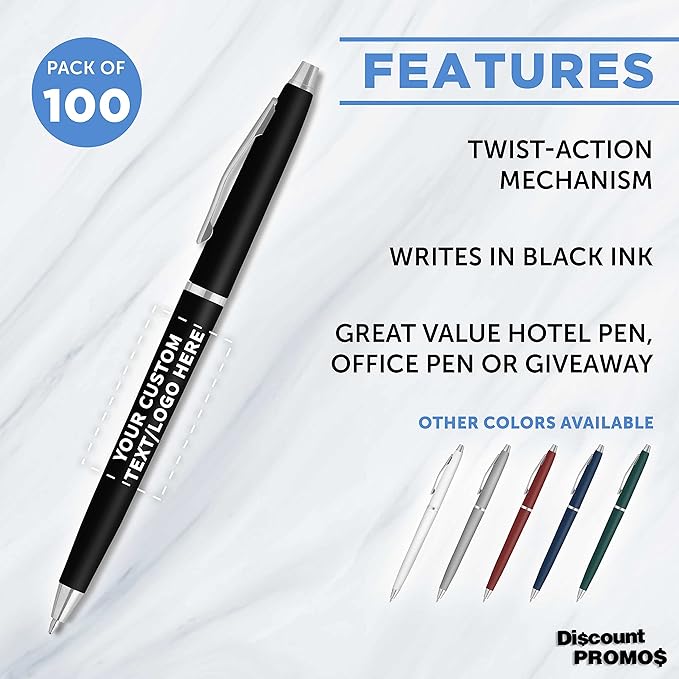 DISCOUNT PROMOS Custom Langham Ballpoint Pens Set of 100, Personalized Bulk Pack - Image 2
