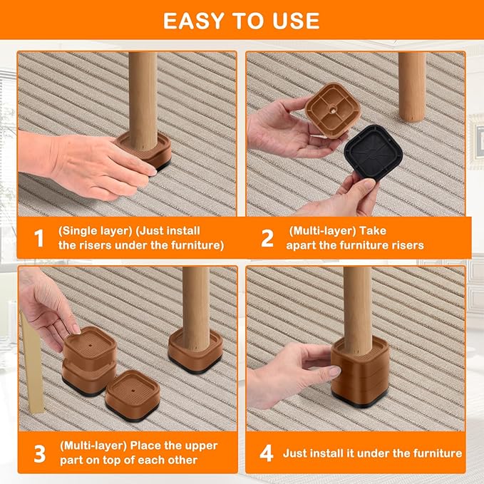 shouwuhho 8 Pack Furniture Risers Adjustable Bed Risers Heavy Duty Lifts Height - Image 7