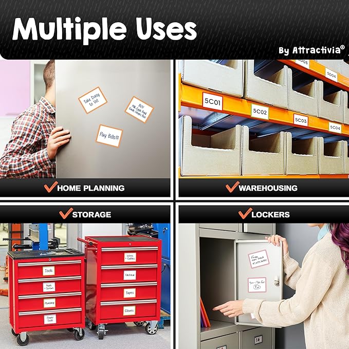 Attractivia Dry Erase Magnetic Labels 3.7 x 2.8 in, Color Borders, Medium Dry - Image 4