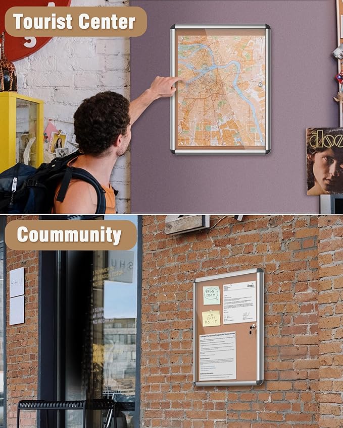 Mifuro 26"x20" Enclosed Bulletin Board, Lockable Weather-Resistant Aluminum - Image 8