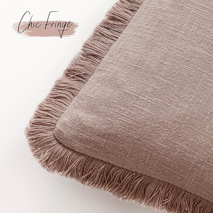 Foindtower Set of 2 Decorative Linen Fringe Throw Pillow Covers Boho Farmhouse - Image 3