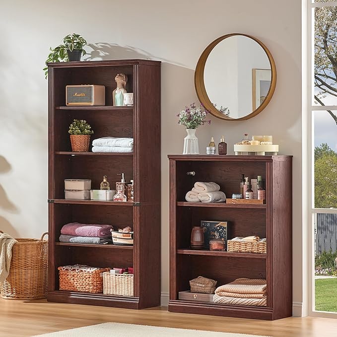 RWYHG 70" Walnut Tall Bookshelf, 5-Tier Thick Wooden Book Shelf - Image 5