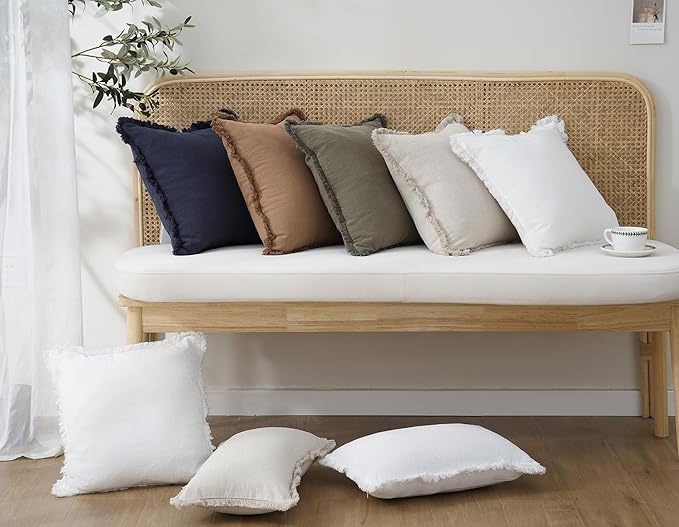 Foindtower Set of 2 Decorative Linen Fringe Throw Pillow Covers Cozy Farmhouse - Image 7