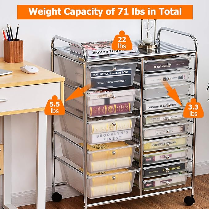 GLACER 15 Drawers Rolling Cart, Storage Cart - Image 5