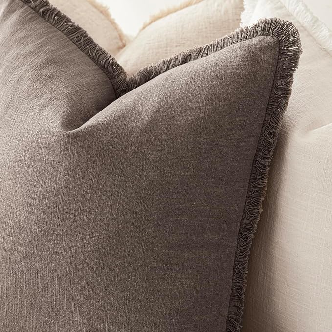 Foindtower Set of 2 Decorative Linen Fringe Lumbar Throw Pillow Covers Boho - Image 5