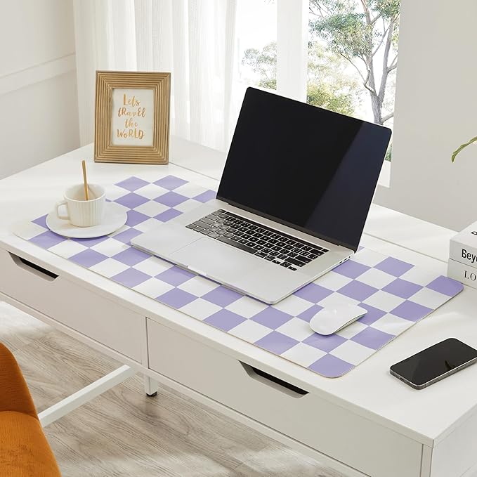 Ohocut Checkered Desk Mat, Large Cute Aesthetic Retro PU Leather Computer - Image 2