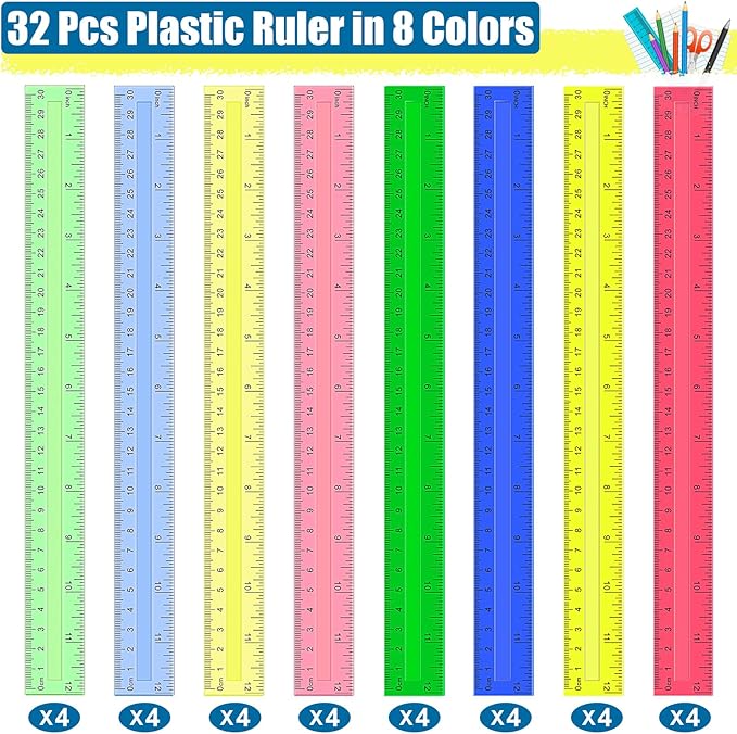 12 Inch Plastic Rulers, Ideal Back to School Office Home Supplies - Image 2