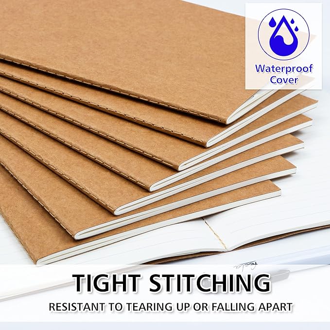 feela 8 Pack A5 Kraft Notebooks, 60 Lined Blank Pages Travel Journal Bulk - Image 4