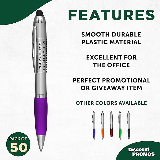 DISCOUNT PROMOS Custom Stylus Ballpoint Pens Set of 50, Personalized Bulk Pack - Image 2