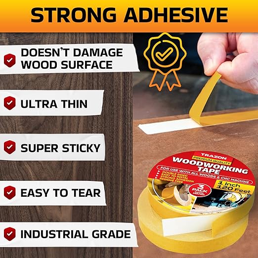 Trazon Double Sided Woodworking Tape Super Strong, 3 Pack, 1 Inch x 120 Feet - Image 7