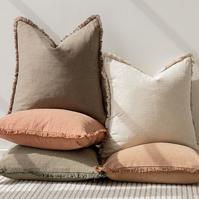 Foindtower Set of 2 Decorative Linen Fringe Lumbar Throw Pillow Covers Boho - Image 6