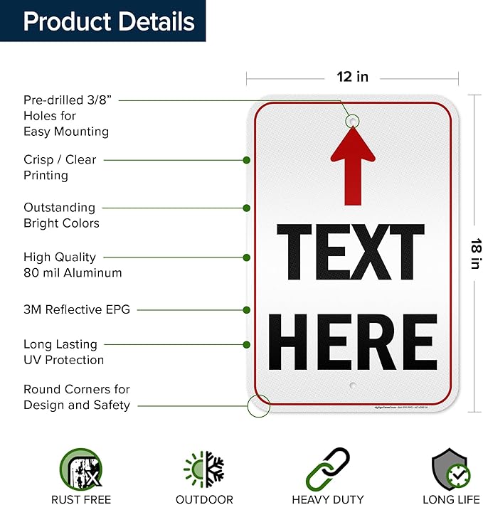 Custom Arrow, Custom Directional Sign, Up Arrow, 12x18 Inches, 3M EGP Reflective - Image 6