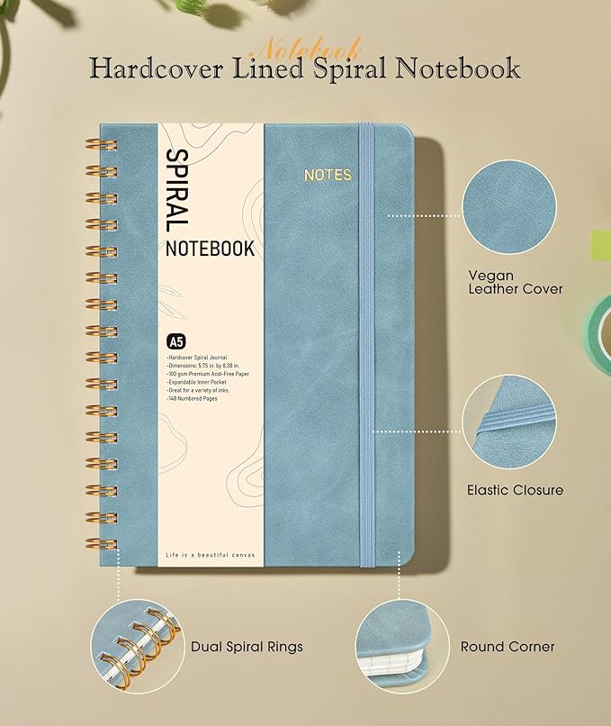 Dotted Spiral Journal Notebook, A5 Hardcover Spiral Journals - Image 2
