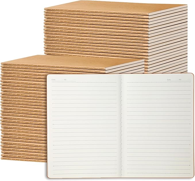 miikoul 72 Pack A5 Kraft Paper Notebook Lined Journal Bulk, 8.3 X 5.5 Inch by Welcometomiikoul