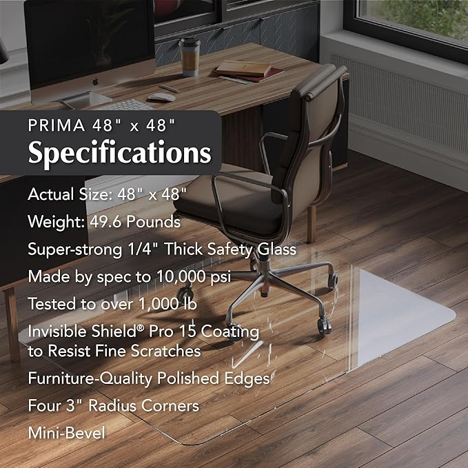 Vitrazza Glass Chair Mat 48” x 48” Superior ¼ Thick, Chiaro Standard Clear - Image 4