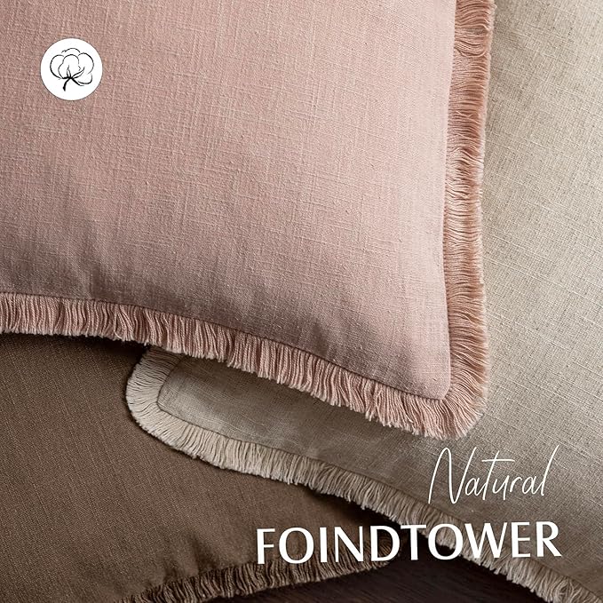 Foindtower Set of 2 Decorative Linen Fringe Throw Pillow Covers Farmhouse - Image 4