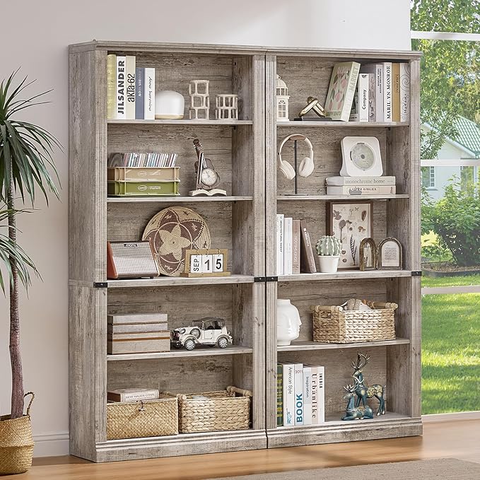 RWYHG 70" Grey Tall Bookshelf Set of 3, 5-Tier Thick Wooden Book Shelf - Image 7